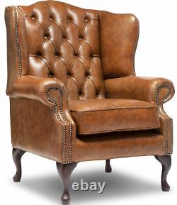 Chesterfield High back Chair in Vintage Tan Leather