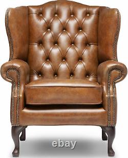Chesterfield High back Chair in Vintage Tan Leather
