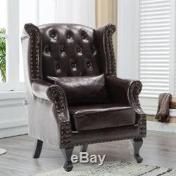 Chesterfield Leather Wing Back Armchair Accent Chair Fireside Lounge Vintage Tan