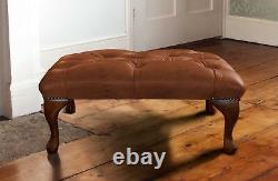 Chesterfield Queen Anne Footstool in Vintage Tan Leather Handmade in England