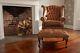 Chesterfield Queen Anne High Back Wing Chair & Footstool in Vintage Tan Leather