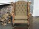 Chesterfield Queen Anne Wing Back Chair in Harris Tweed & Vintage Tan Leather