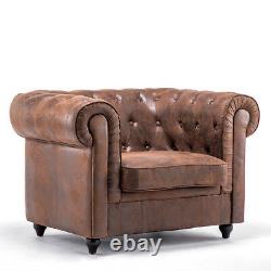 Chesterfield Tan Leather Sofa Armchair Retro Chair Seat Tub Single Button