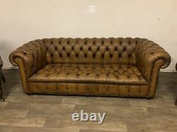 Chesterfield Vintage fully Buttoned Suite In Gorgeous Antique Whisky Tan