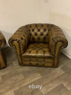 Chesterfield Vintage fully Buttoned Suite In Gorgeous Antique Whisky Tan