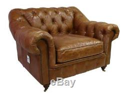 Chesterfield Wellington Luxury Large Club Chair Vintage Distressed Tan Leather