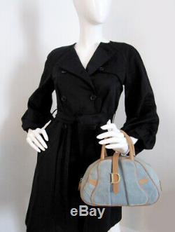 Chrisitan Dior Vintage Blue Denim Tan Leather Detective Satchel Bag