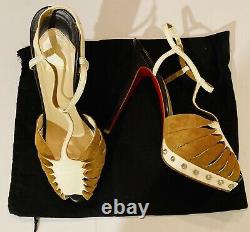 Christian Louboutin Vintage Slingback Pumps Leather Tan Suede EU39 Womens Shoes