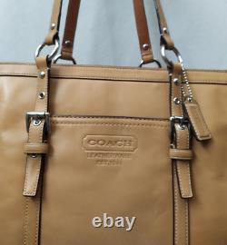 Coach Camel Tan Leather Turnlock Pocket Double Handle Tote Bag Vintage