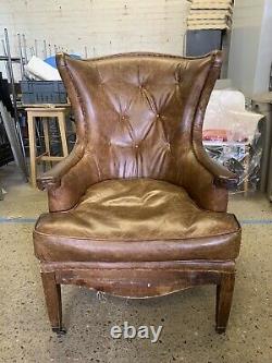 Coach House Tan Leather Wingback Arm chair by Artsome
