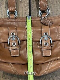 Coach Soho Vintage British Tan Leather Double Pocket Satchel Purse Buckle F08A09
