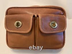 Coach Vintage Tan Leather Turnlock 2-Pocket Fanny Pack Waist Belt Hip Bag Purse