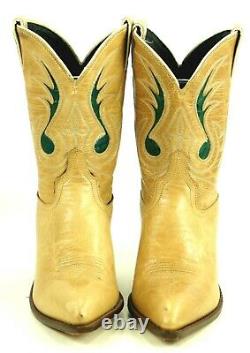 Code West Tan Ankle Cowboy Boots Inlay Green Music Note Vtg US Made Women's 8.5