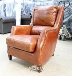 Crofter Chesterfield High Back Vintage Distressed Tan Brown Leather Armchair