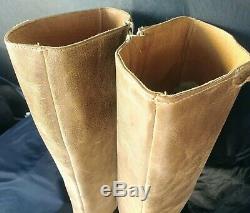 DESTROY 90s Vintage Tan Brown Leather Platform Chunky Heel Tall Boot SZ 37 6-6.5