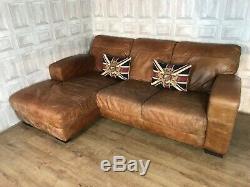DFS Caesar Leather Corner Sofa 3 Seater Tan Brown L Left Chaise £90 DELIVERY