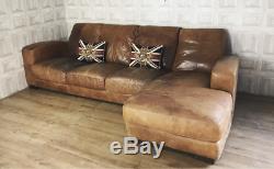 DFS Caesar Leather Corner Sofa 4 Seater Tan Brown Right Chaise £90 DELIVERY