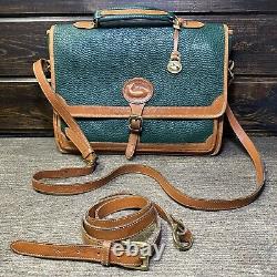 DOONEY & BOURKE Surrey Green British Tan Leather Briefcase Portfolio 2 Straps