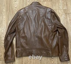 DUFFER OF ST GEORGE Rare Leather Biker Jacket XL Good Condition Tan Vintage