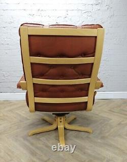 Danish Mid-Century Vintage Tan Leather Swivel Rocking Lounge Chairs 2 Available