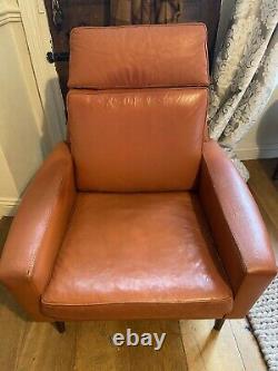 Danish mid century Leather armchair Vintage, tan/orange