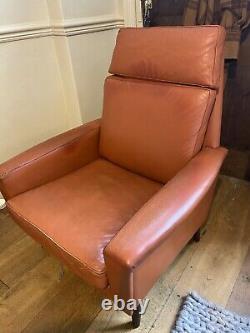 Danish mid century Leather armchair Vintage, tan/orange