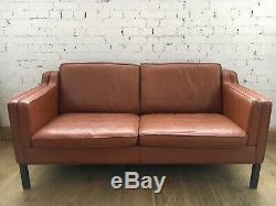 Danish style vintage / retro / mid century tan leather sofa