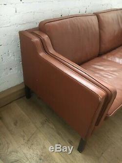 Danish style vintage / retro / mid century tan leather sofa