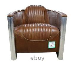 Designer Aviator Spitfire Retro Chair in Distressed Vintage Tan Real Leather