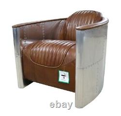 Designer Aviator Spitfire Retro Chair in Distressed Vintage Tan Real Leather
