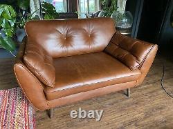 Dfs Zinc Tan Leather Vintage Retro Cuddler Sofa Armchair. Very Comfy