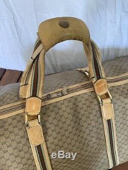 Distressed Large GUCCI Vintage Authentic Tan Canvas and Leather Trim Round Bag
