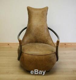 Distressed Tan Leather Armchair / Chair