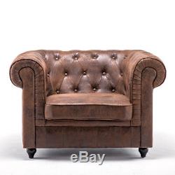 Distressed Vintage Chesterfield Scroll Armchair Tan Leather Chair Fireside Sofa