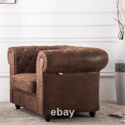 Distressed Vintage Chesterfield Scroll Armchair Tan Leather Chair Fireside Sofa