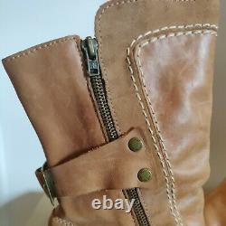 Dr Martens Vintage Mid Calf Brown Tan Leather Biker Cowboy Boots UK 8 EU 42 RARE