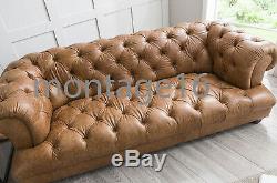 Drummond Button Back Seat Chesterfield Vintage Tan Leather Sofa