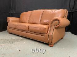 EB1186 Tan Leather HIgh-Backed Three-Seater Sofa Vintage Couch Retro Settee