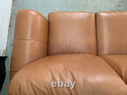 EB1186 Tan Leather HIgh-Backed Three-Seater Sofa Vintage Couch Retro Settee