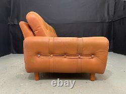 EB1211 Orange Tan Leather Three-Seater Sofa Couch Mid-Century Modern Settee