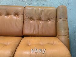 EB1211 Orange Tan Leather Three-Seater Sofa Couch Mid-Century Modern Settee