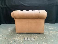 EB1569 Tan Nubuck Leather Chesterfield Club Chair Vintage Lounge Seating Retro