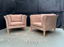EB1742 Pair of Danish Durup Tan Suede Lounge Chairs Mid Century Vintage Retro
