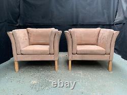 EB1742 Pair of Danish Durup Tan Suede Lounge Chairs Mid Century Vintage Retro