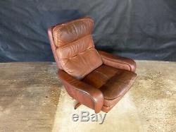 EB389 Danish TanLeather Reclining Swivel Lounge Chair Vintage Mid-Century Modern