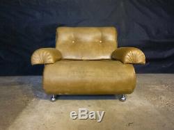EB397 Light Tan Leather Lounge Chair Vintage Retro Mid-Century Modern 80s
