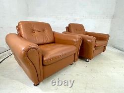 EB4216 Pair Danish Tan Leather Lounge Club Chair, Vintage, 1970's, MCM, Retro