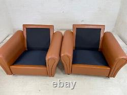 EB4216 Pair Danish Tan Leather Lounge Club Chair, Vintage, 1970's, MCM, Retro