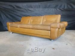 EB649 Tan Leather Three-Seater Sofa Danish Vintage Retro Settee Mid-Century