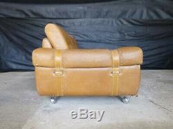 EB649 Tan Leather Three-Seater Sofa Danish Vintage Retro Settee Mid-Century